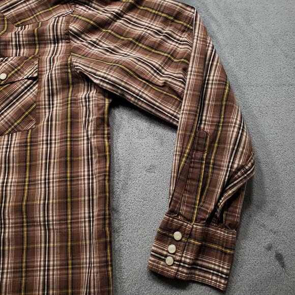 Steve & Berry's Western Pearl Snap Plaid Shirt 2 Pckt Brown Yellow Black Mn Sz L - Picture 6 of 10